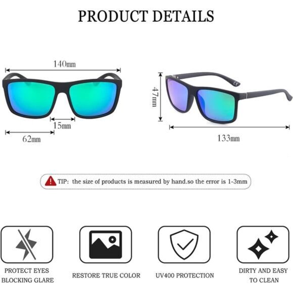 Mens Polarized Sunglasses Square Frame UV400 Classic Outdoor Driving Fishing Sha - Picture 4 of 7